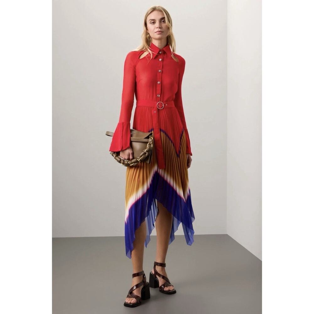 Thebe Magugu Red Gradient Pleated Chiffon Dress Size S Fraying Hem / fabric pull
